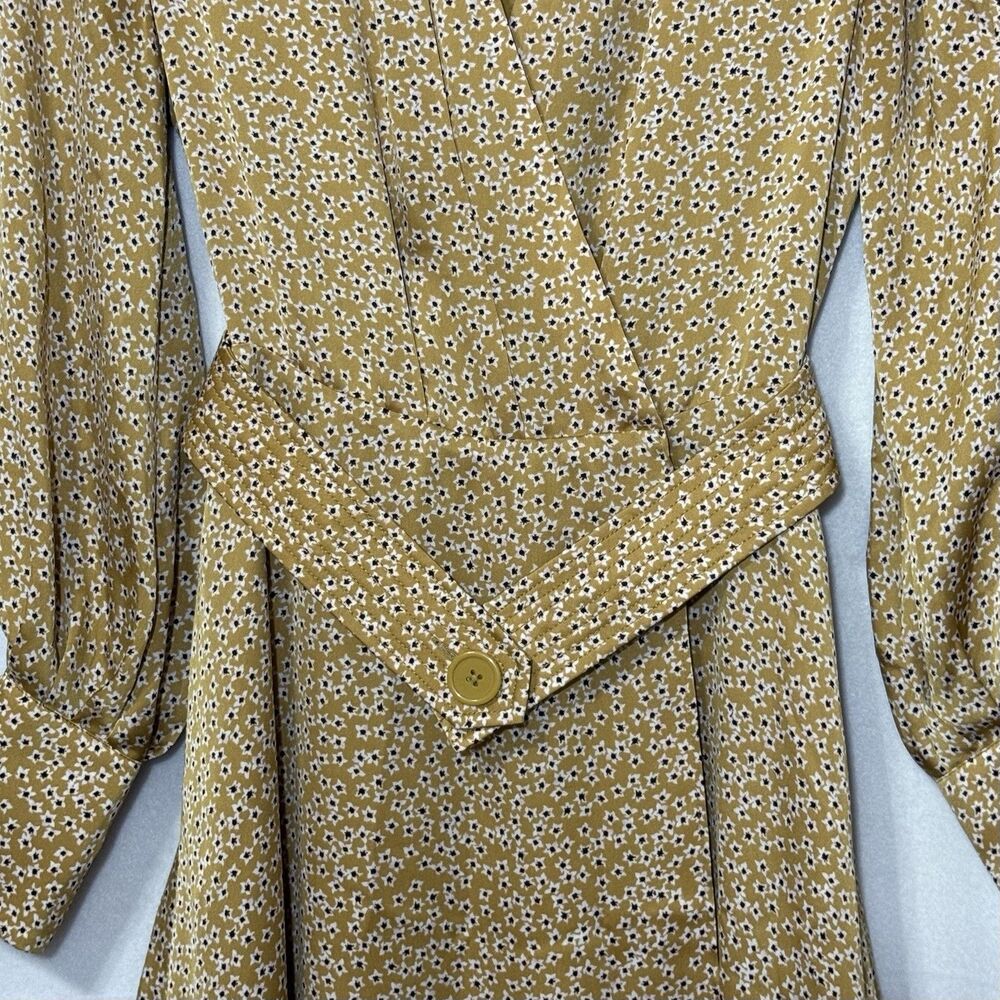Equipment Femme Long Sleeve Yellow Floral Belted Fanetta Chic Wrap Dress Size 2 - Picture 6 of 14